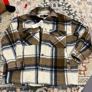 Zara Kids Plaid Jacket - Brown and White